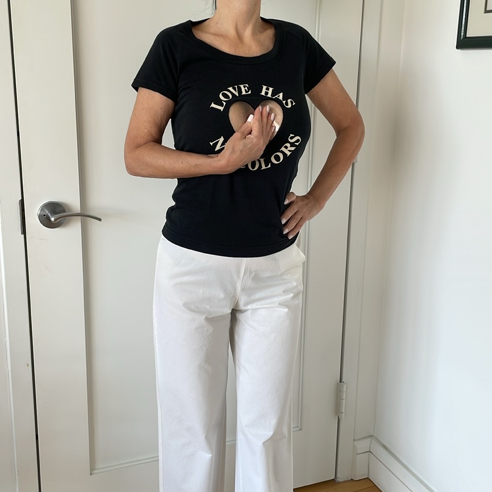 Moschino vintage authentic black top with see through heart and sign
